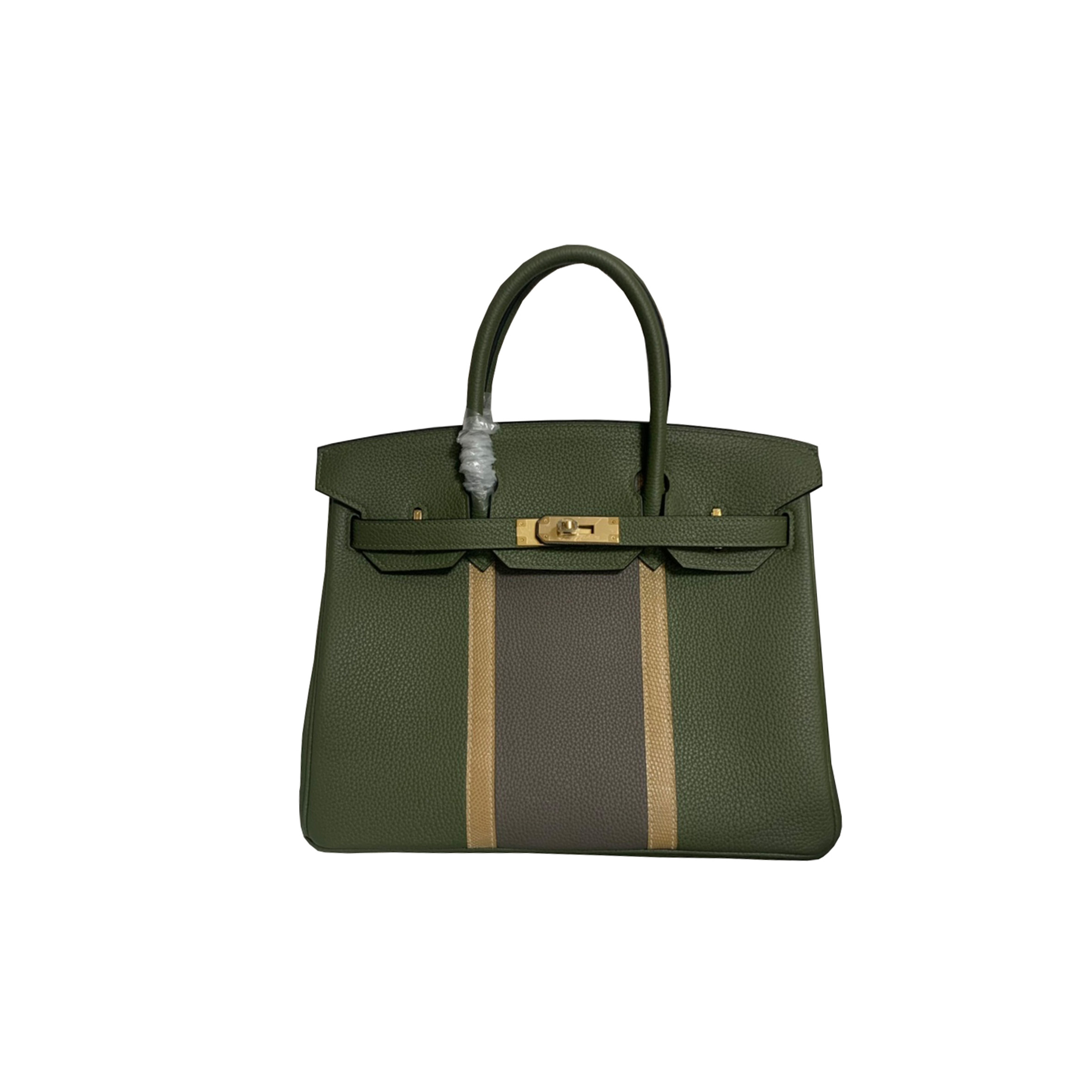 HERMÈS MASTER BIRKIN 30 TOGO LEATHER JUNGLE GREEN PEWTER GREY APRICOT LIZARD GOLD BUCKLE BAG H028365CC18 (30*23*15cm)